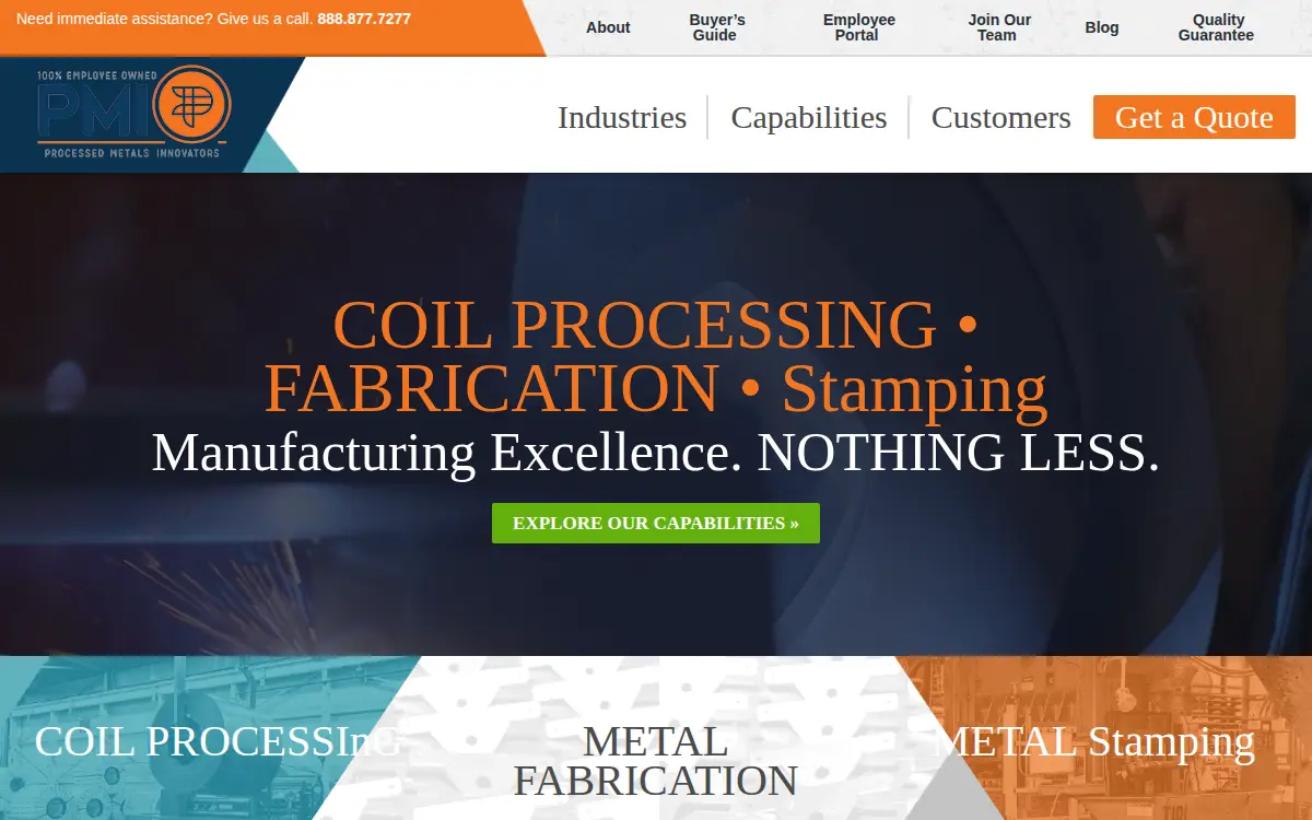 Homepage of Processed Metals Innovators, INC.