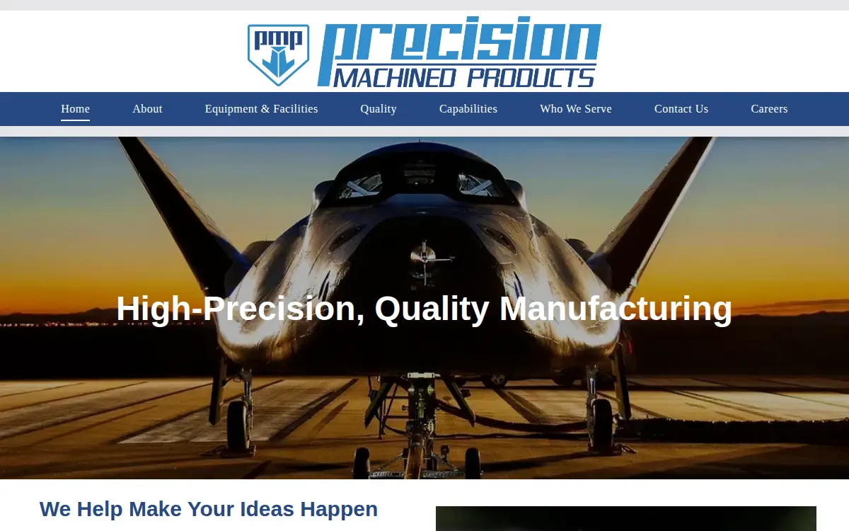 Homepage of Precision Machined Products, LLC