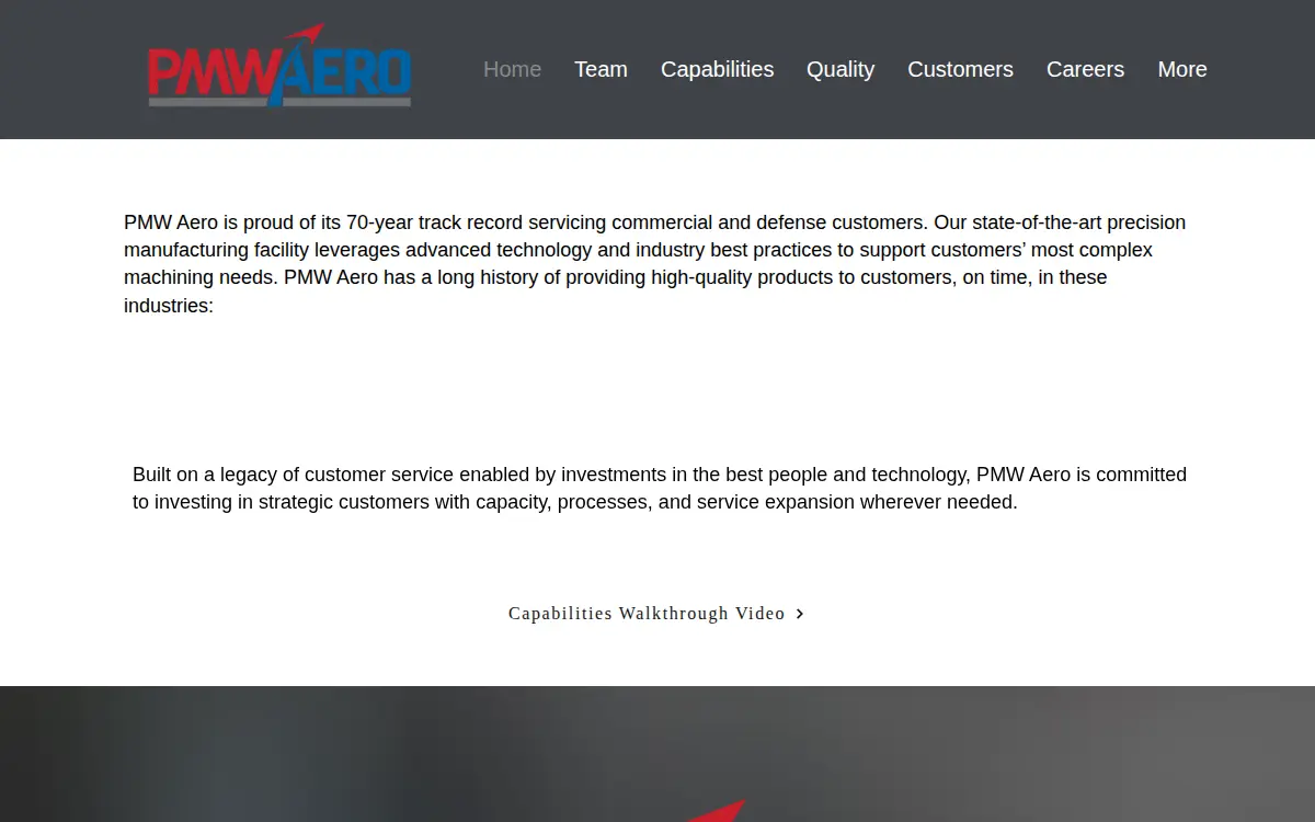 Homepage of Pmw Aero, LLC