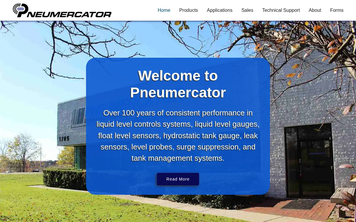 Homepage of Pneumercator Company, INC.
