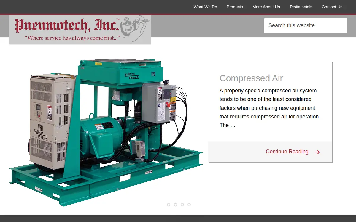 Homepage of Pneumotech INC