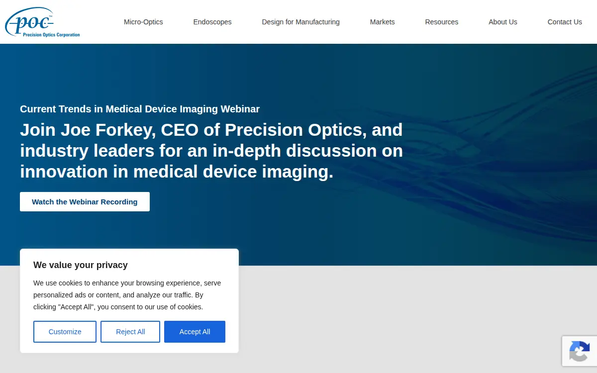 Homepage of Precision Optics Corporation INC