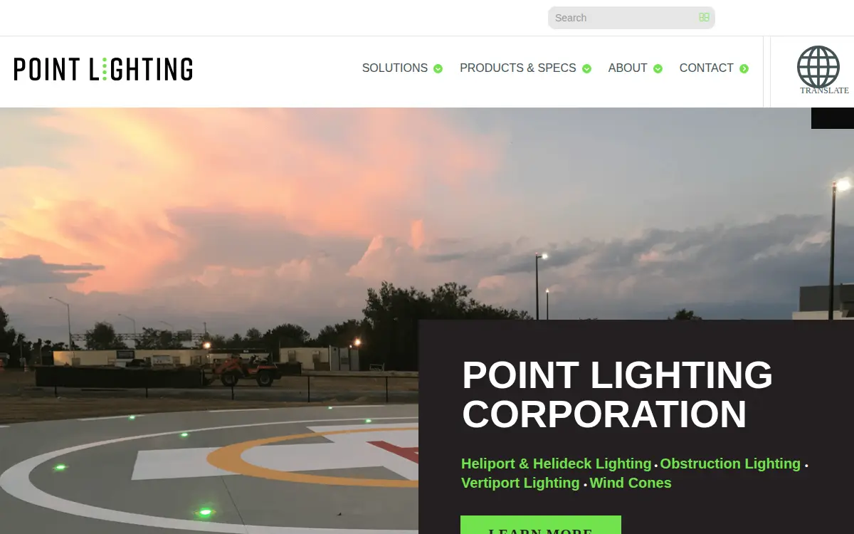 Homepage of Point Lighting Corporation