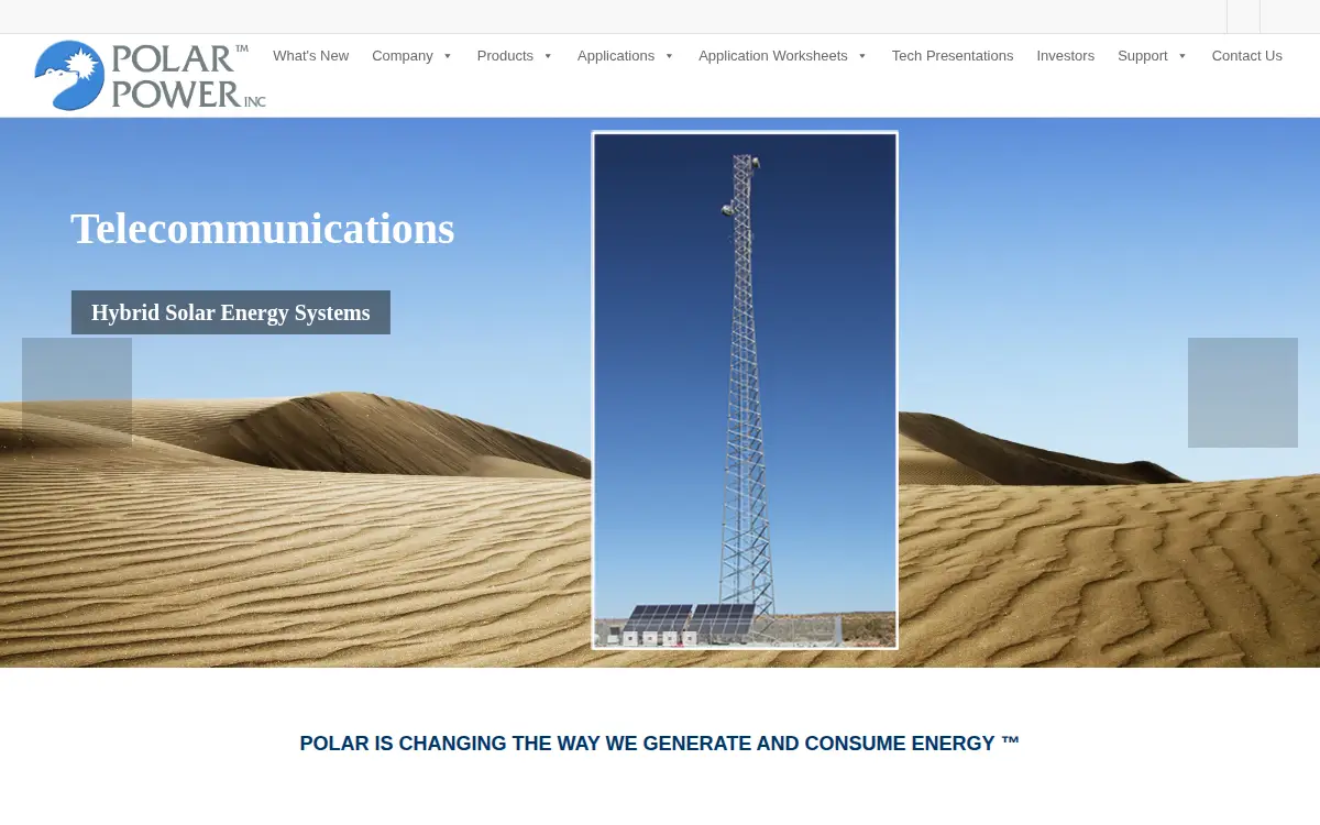 Homepage of Polar Power INC.