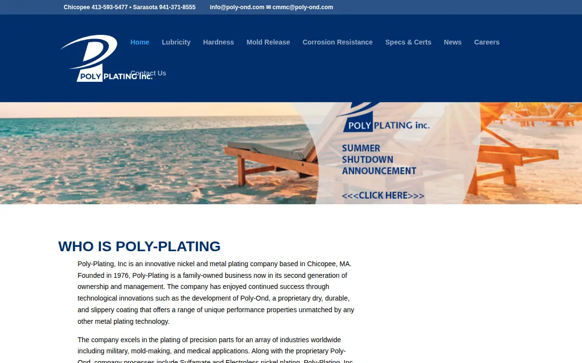 Homepage of Poly-plating, INC.