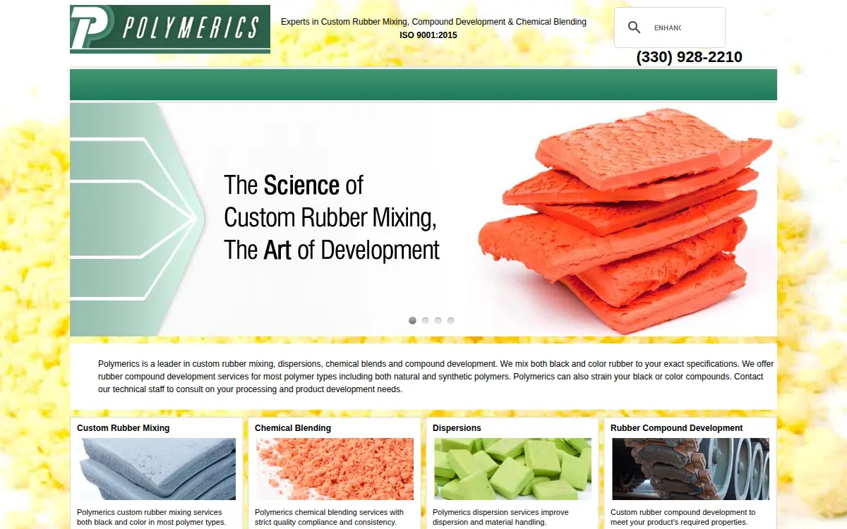 Homepage of Polymerics, INC
