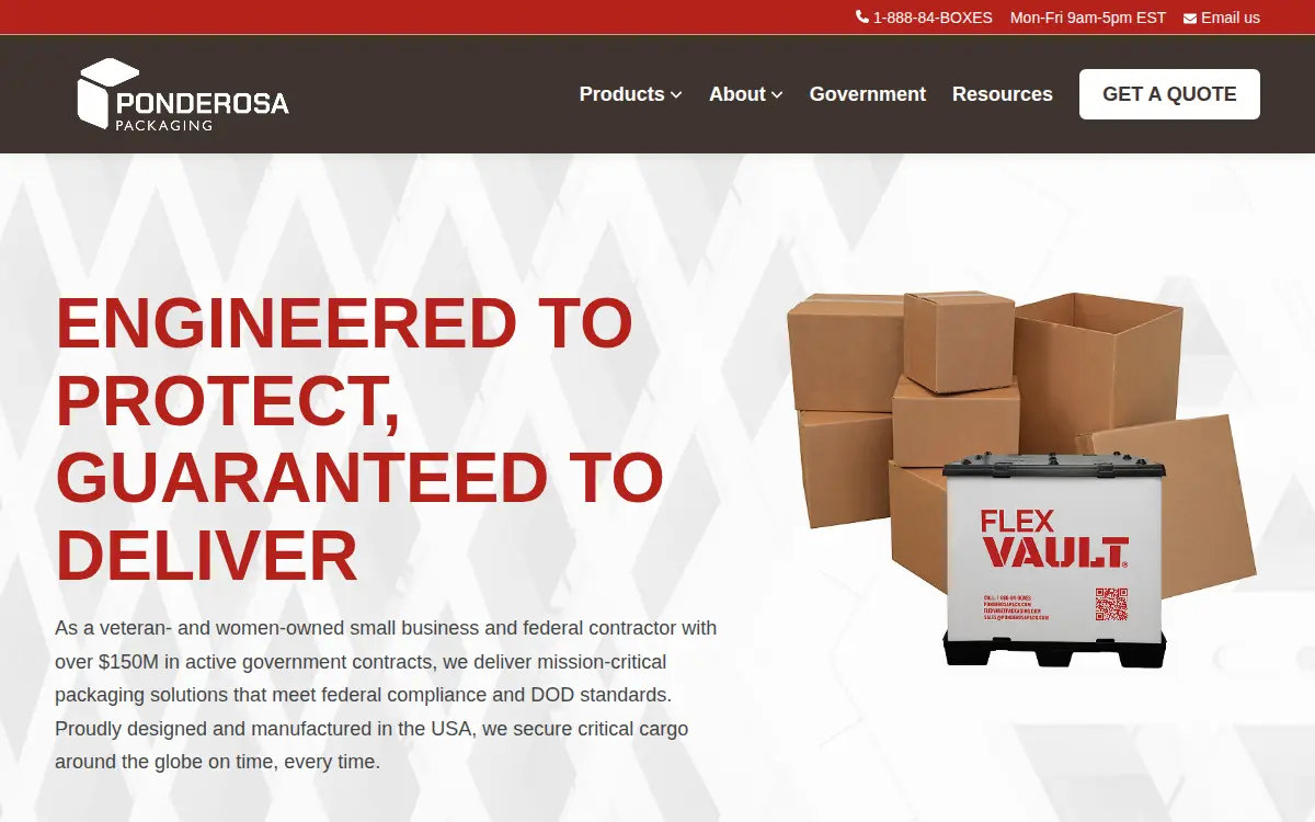 Homepage of Ponderosa Packaging CORP.