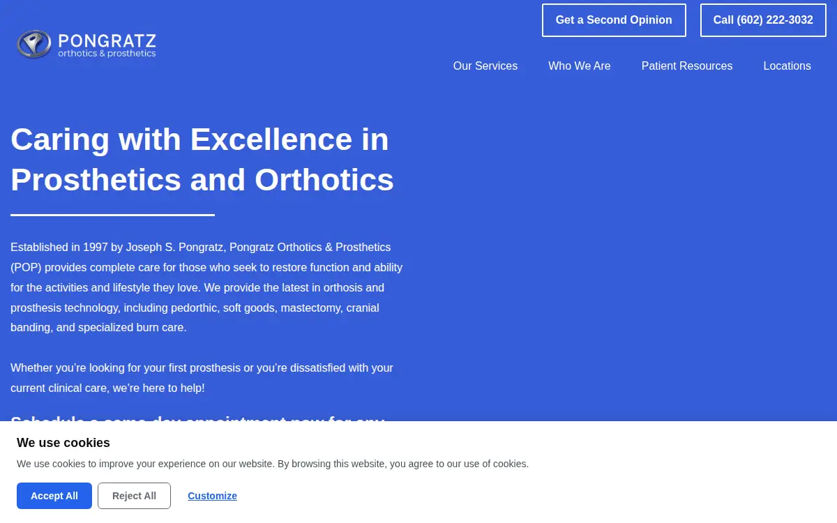 Homepage of Pongratz Orthotics & Prosthetics INC