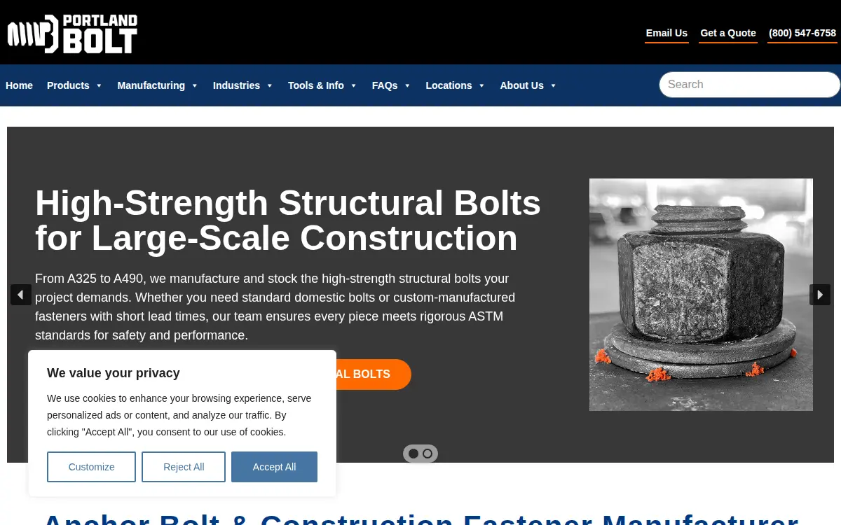 Homepage of Portland Bolt & Manufacturing CO INC