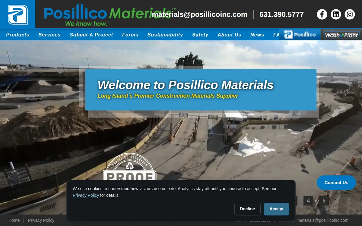 Homepage of Posillico Materials LLC