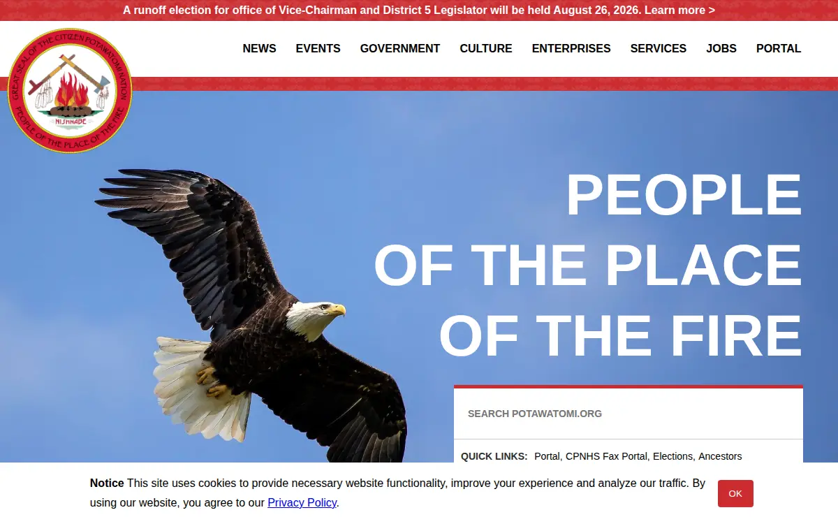 Homepage of Citizen Potawatomi Nation