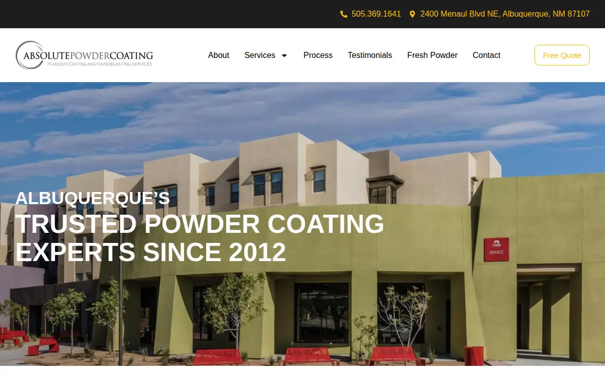 Homepage of Absolute Powder Coating LLC