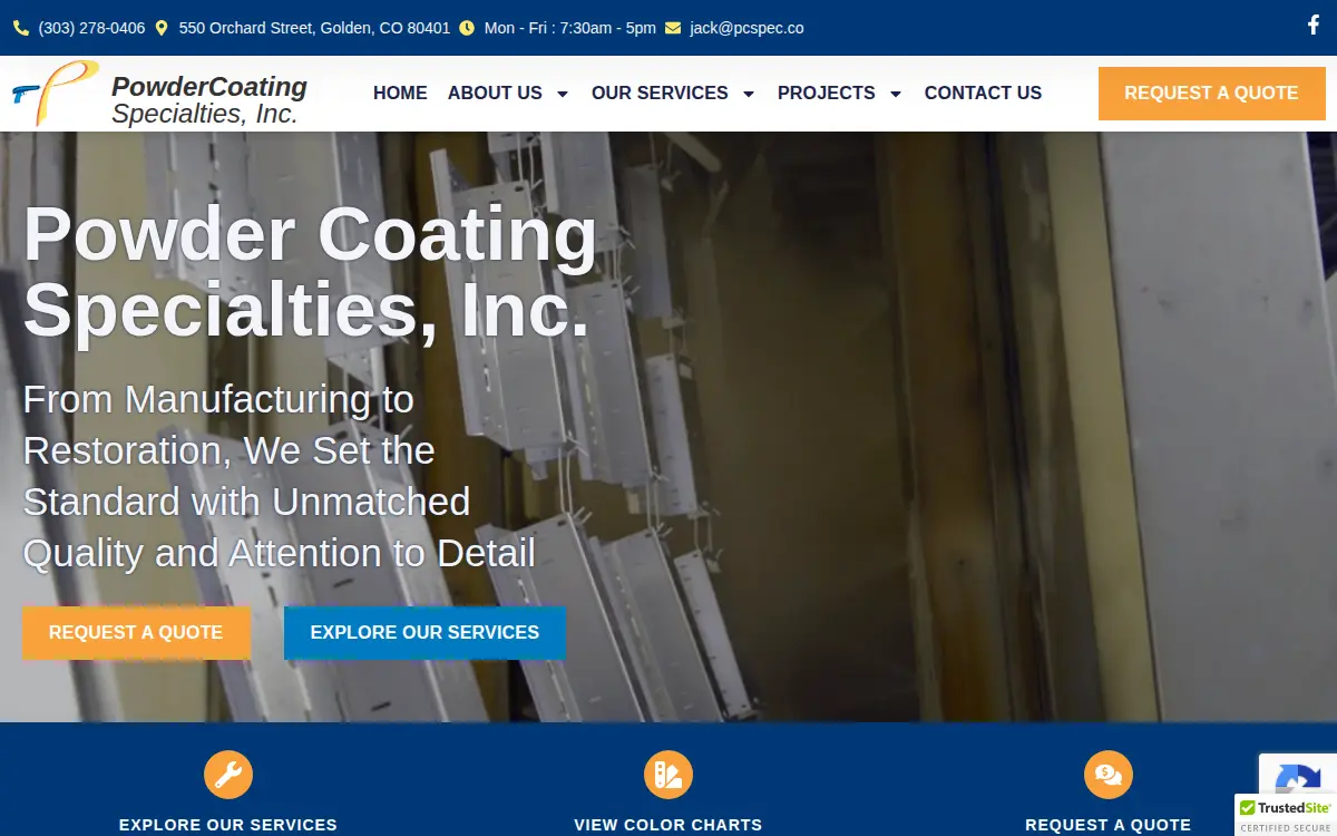 Homepage of Powder Coating Specialties, INC.