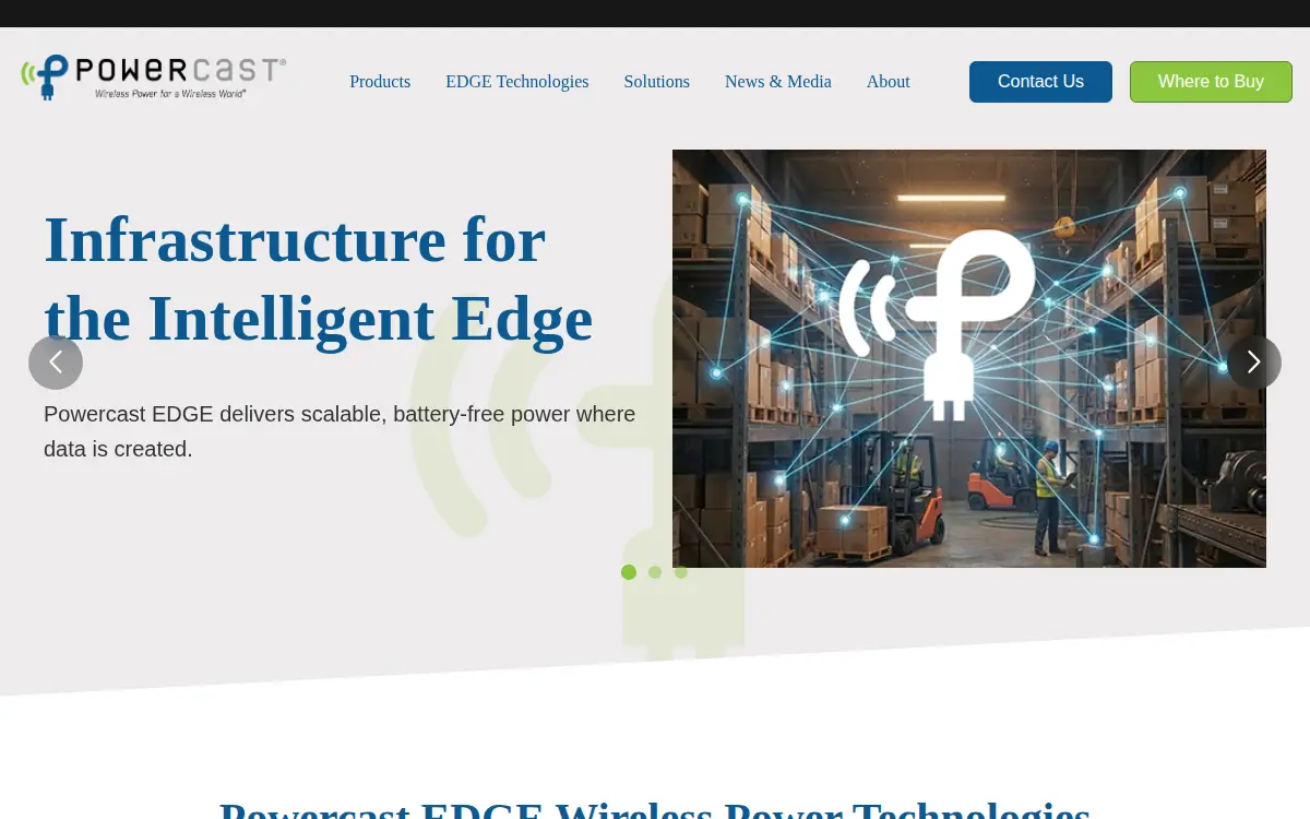 Homepage of Powercast Corporation