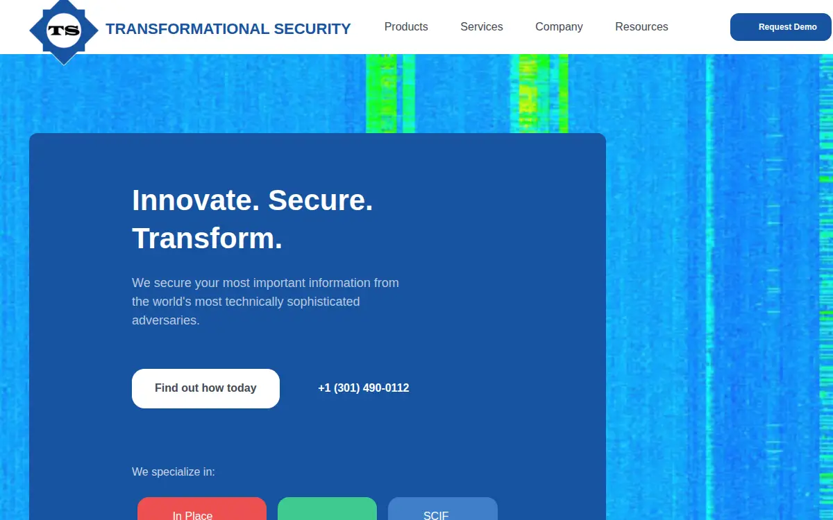Homepage of Transformational Security, LLC