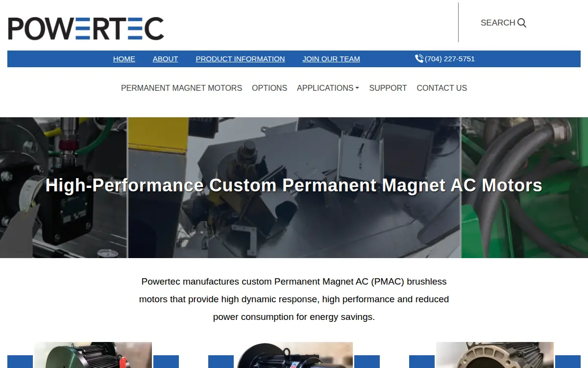 Homepage of Powertec Industrial Motors, INC.