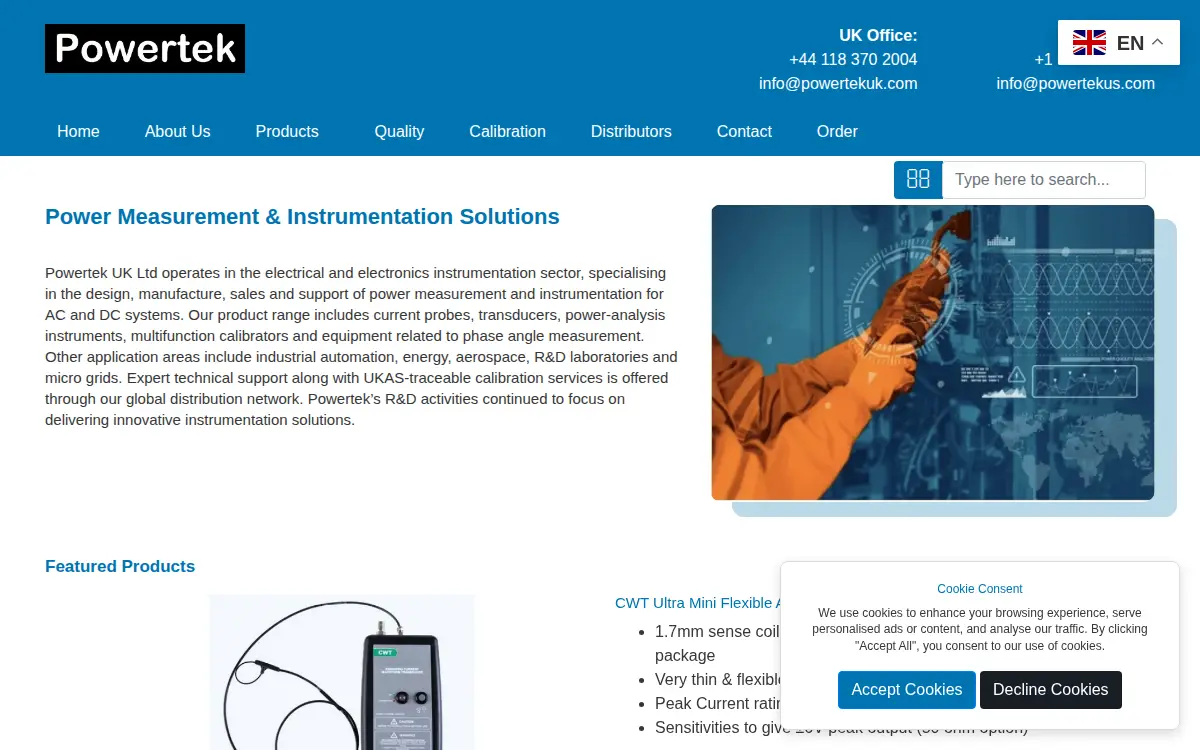 Homepage of Powertek US INC