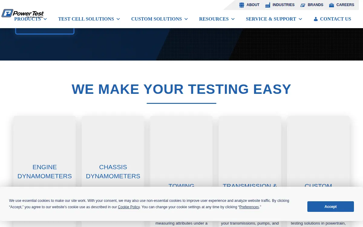 Homepage of Power Test, LLC