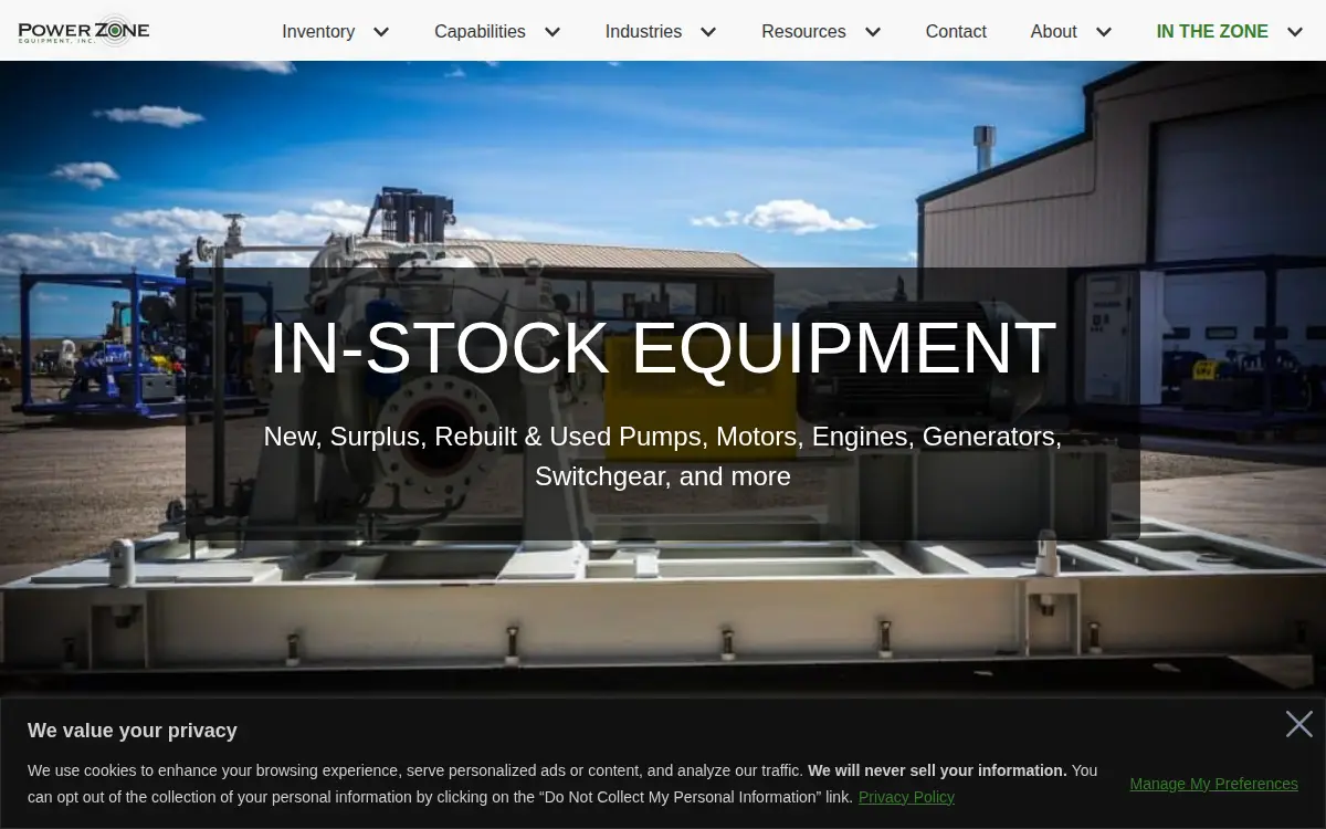 Homepage of Power Zone Equipment, INC