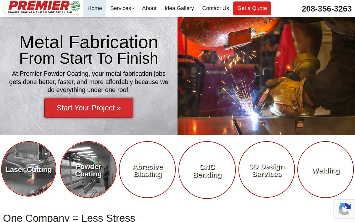 Homepage of Premier Powder Coating & Custom Fabrication, LLC