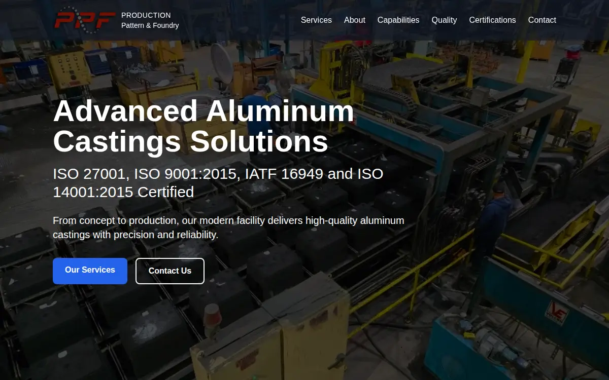 Homepage of Production Pattern and Foundry CO INC