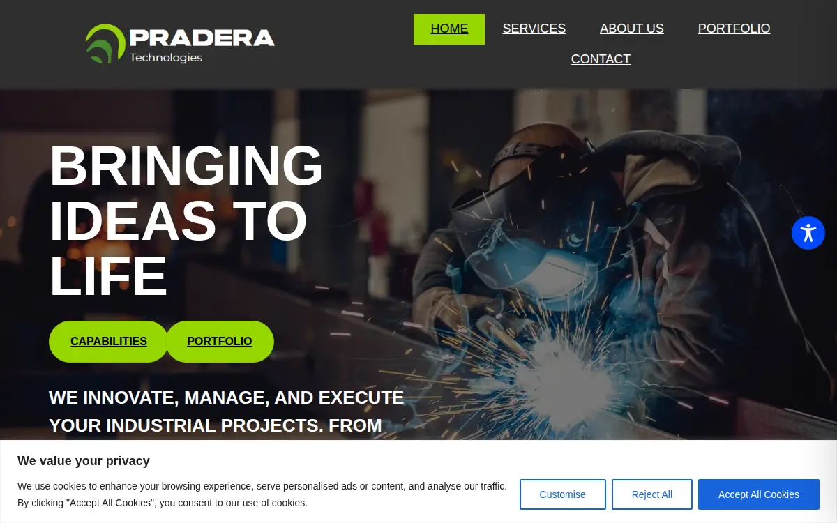 Homepage of Pradera Technologies, L.l.c.