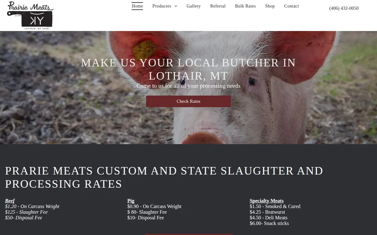 Homepage of Prairie Meats LLC