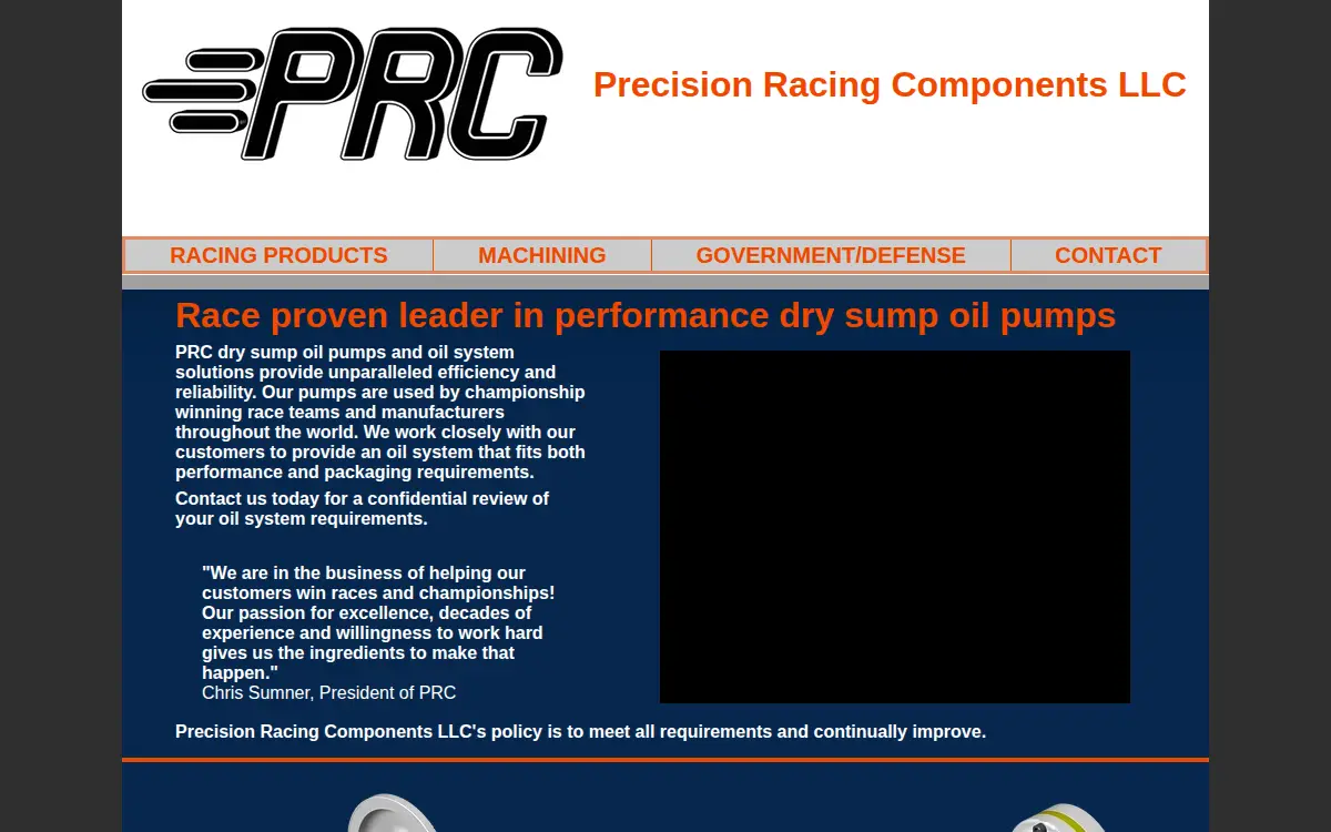 Homepage of Precision Racing Components LLC
