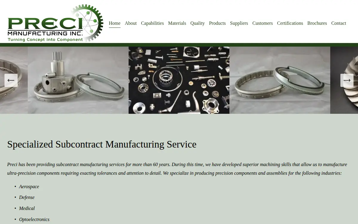 Homepage of Preci-manufacturing, Incorporated