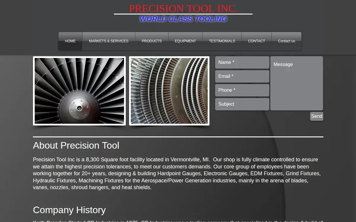 Homepage of Precision Tool INC