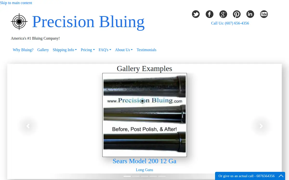Homepage of Precision Bluing LLC