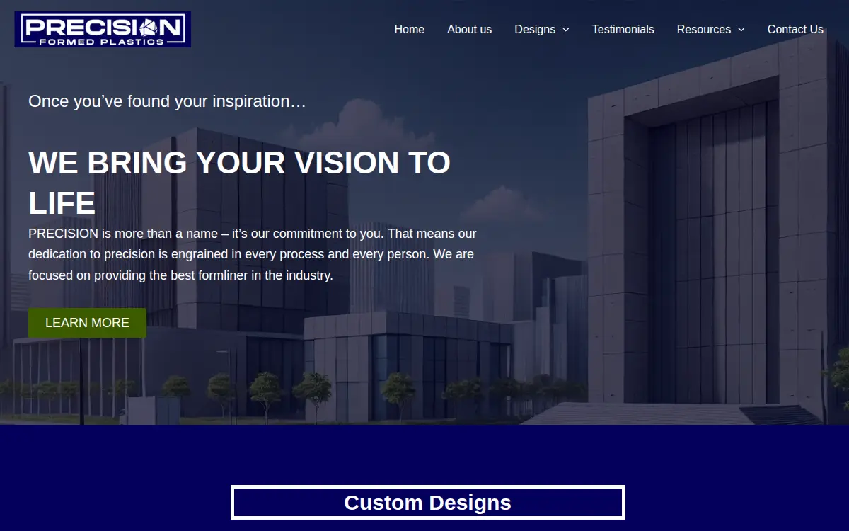 Homepage of Precision Formed Plastics LLC