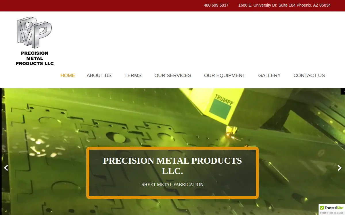 Homepage of Precision Metal Products LLC