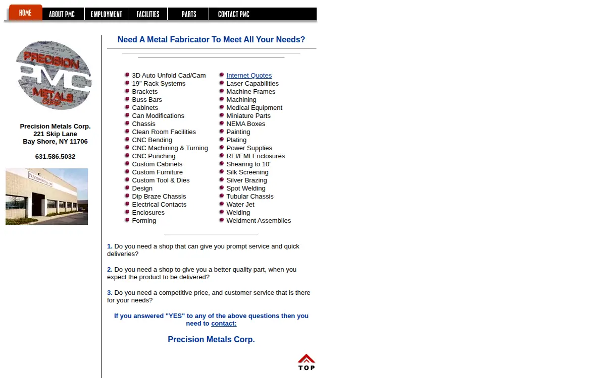 Homepage of Precision Metals CORP.