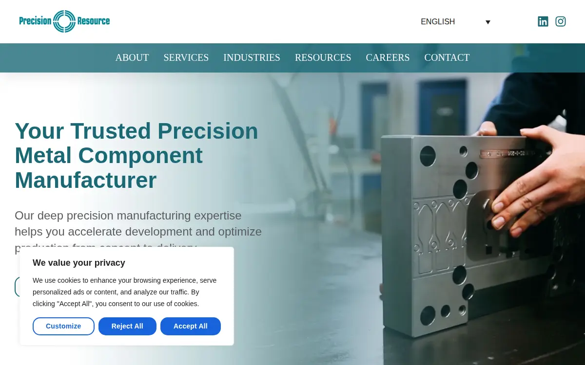 Homepage of Precision Resource, INC.