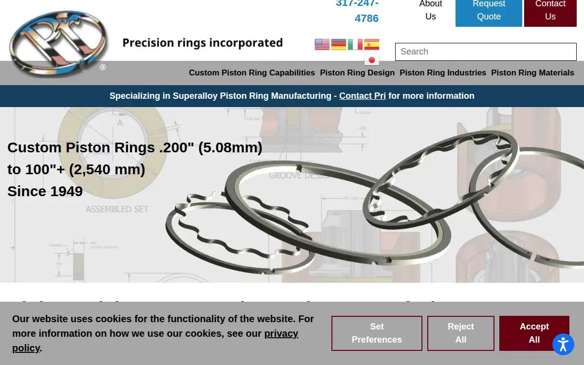 Homepage of Precision Rings Incorporated
