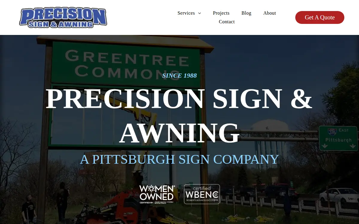 Homepage of Precision Sign & Awning, INC