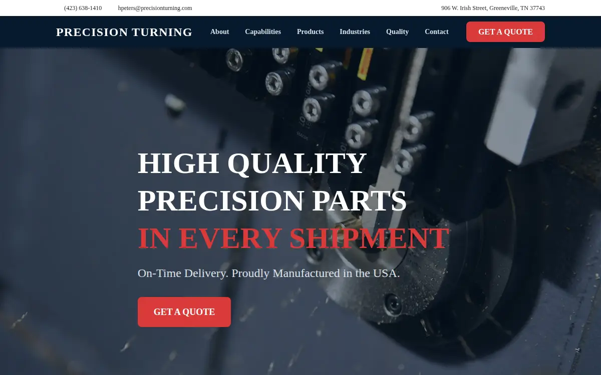 Homepage of Precision Turning Corporation