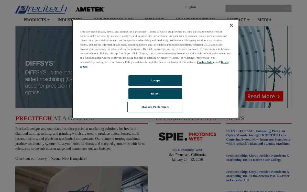 Homepage of Ametek Precitech, INC.