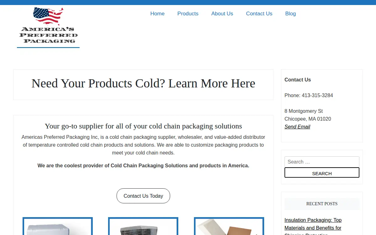Homepage of America's Preferred Packaging, INC.
