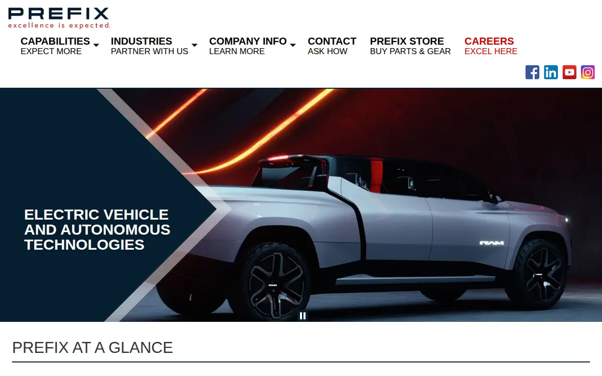 Homepage of Prefix Corporation