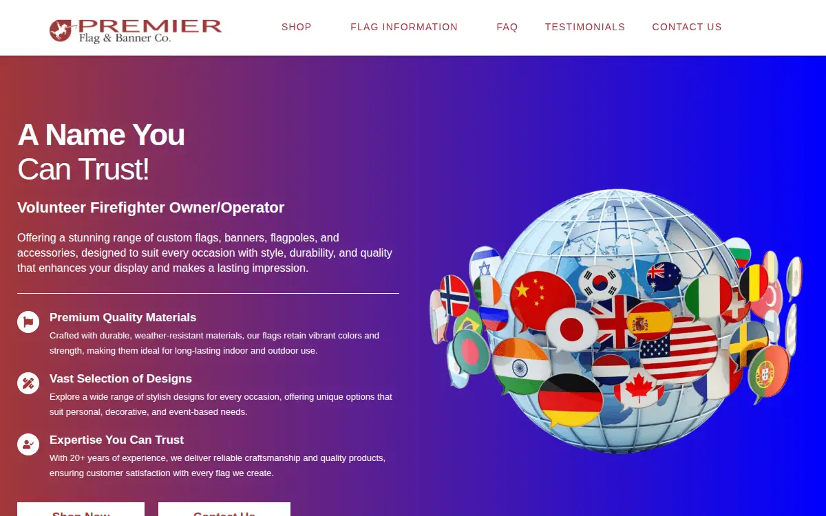 Homepage of Premier Flag & Banner INC