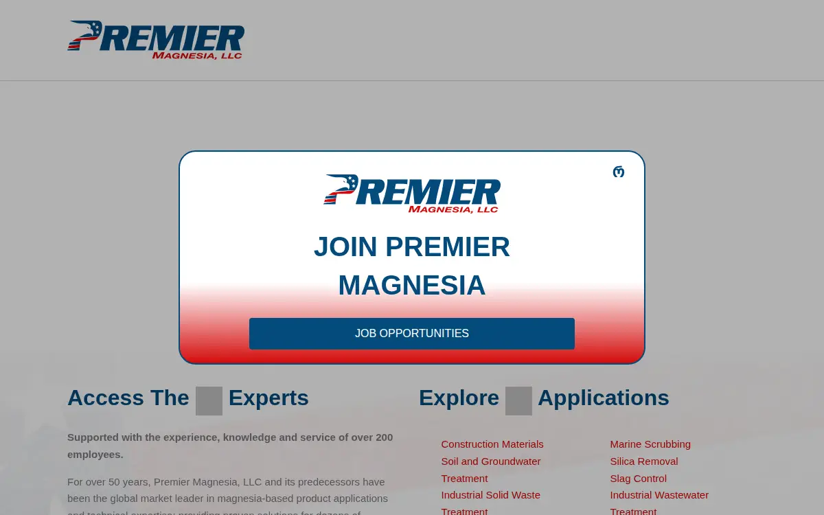 Homepage of Premier Magnesia LLC