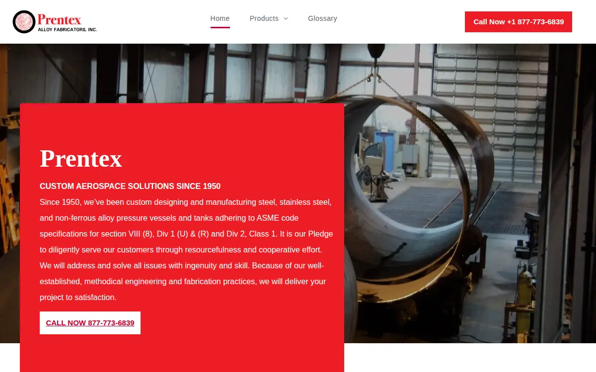 Homepage of Prentex Alloy Fabricators, INC