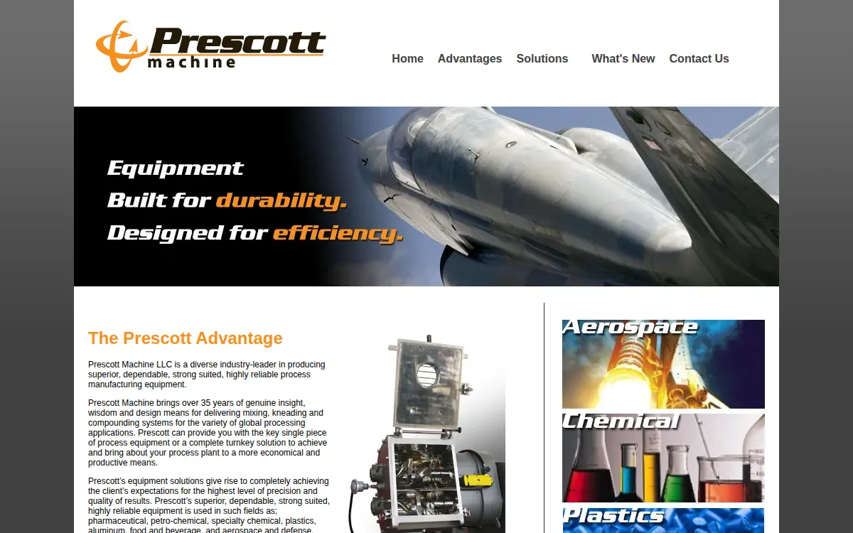 Homepage of Prescott Machine, LLC