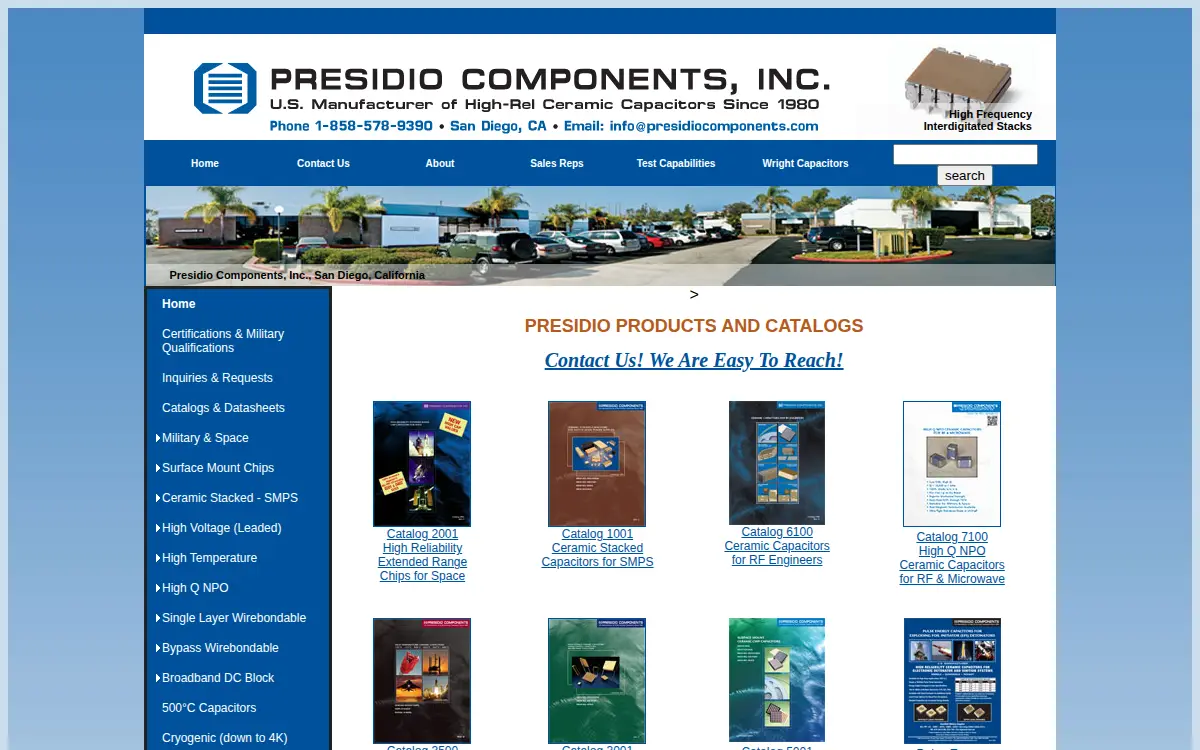Homepage of Presidio Components, INC.