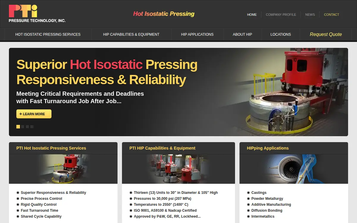 Homepage of Pressure Technology of Florida LLC