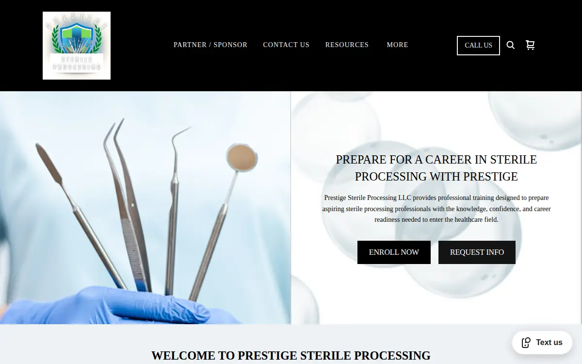 Homepage of Prestige Sterile Processing LLC