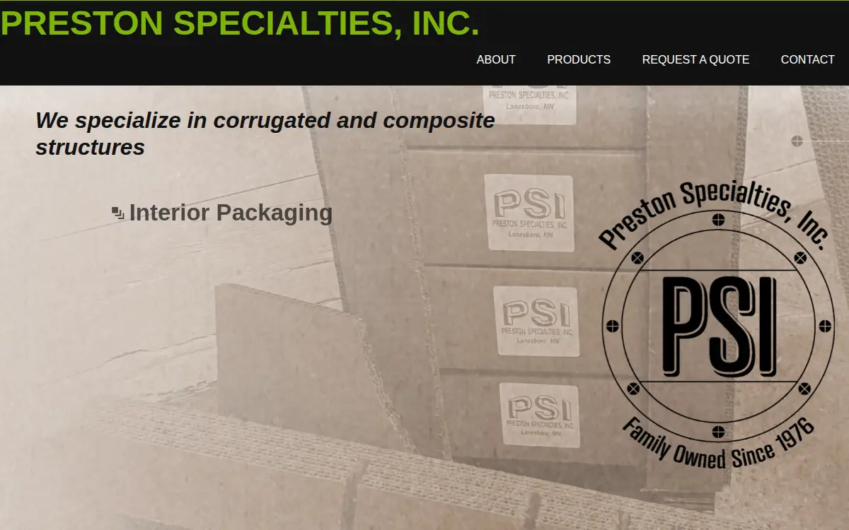 Homepage of Preston Specialities, Incorporated