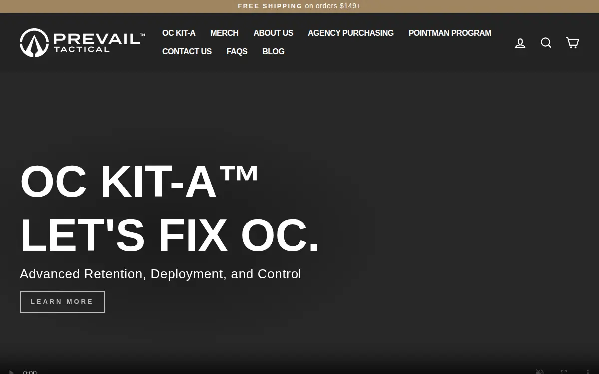 Homepage of Prevail Tactical, LLC